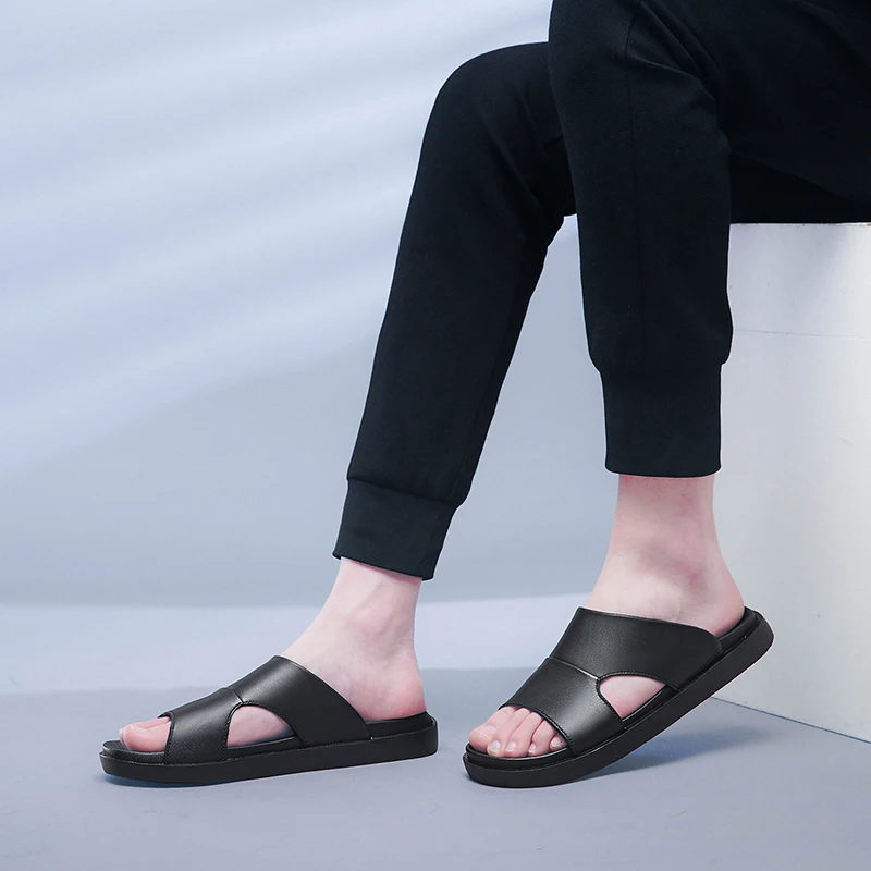 

Summer New Men Brand Simplicity Thick Bottom Sandals Genuine Leather Quality Beach Slippers Casual Shoes Outdoor Beach Shoes