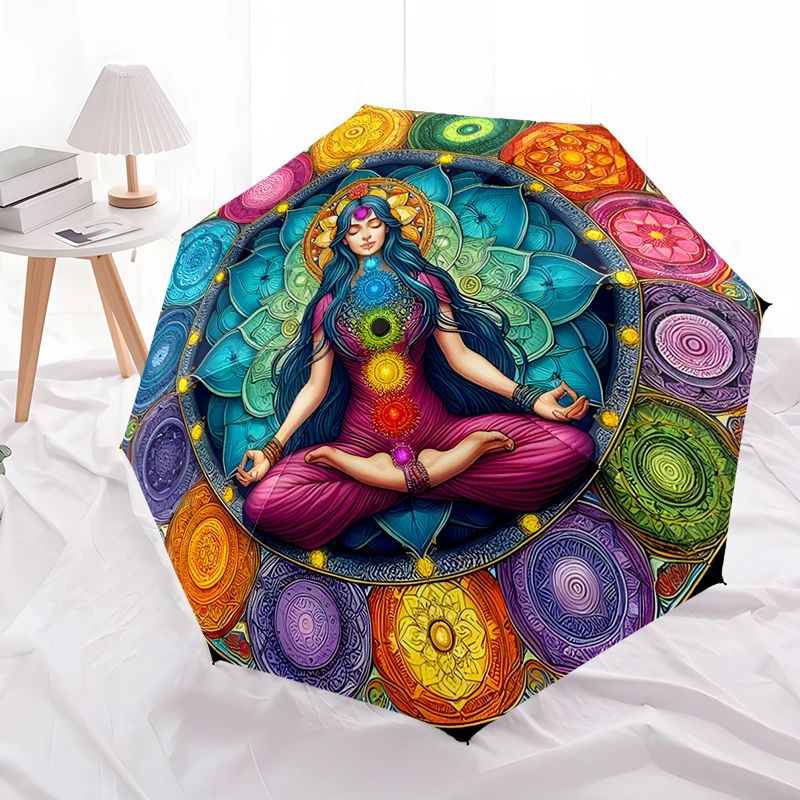 

Chakra Automatic Umbrella, Compact Design with 8 Ribs, Outdoor Leisure and Daily Use-ideal Gift