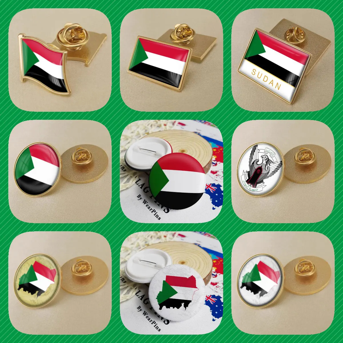 Sudan Sudanese Flag National Emblem Brooches Badges Lapel Pins