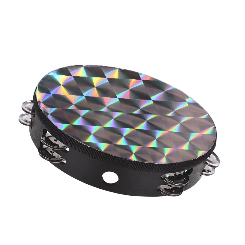 8/10 Inches Laser Drum Colorful Tambourine Wood Percussion Musical Instruments Double Row Jingles Drums Gifts For Music Lover