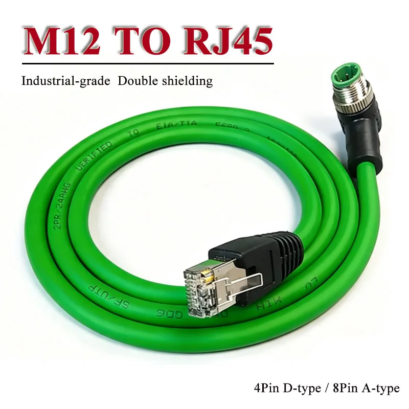 Elbow M12 8Pin X-type Male To RJ45 Ethernet Wire f Cognex Dual Shielded 4Pin D-type 8Pin A-Code Sensor Connector Cable Code Line