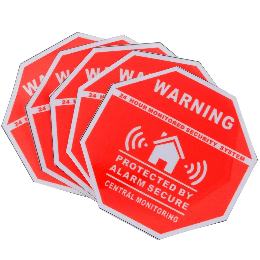 Red Security Alarm Sticker Tool 10cm*10cm Anti Theft Safety System Stickers Accessories Waterproof Warning Signs Decals