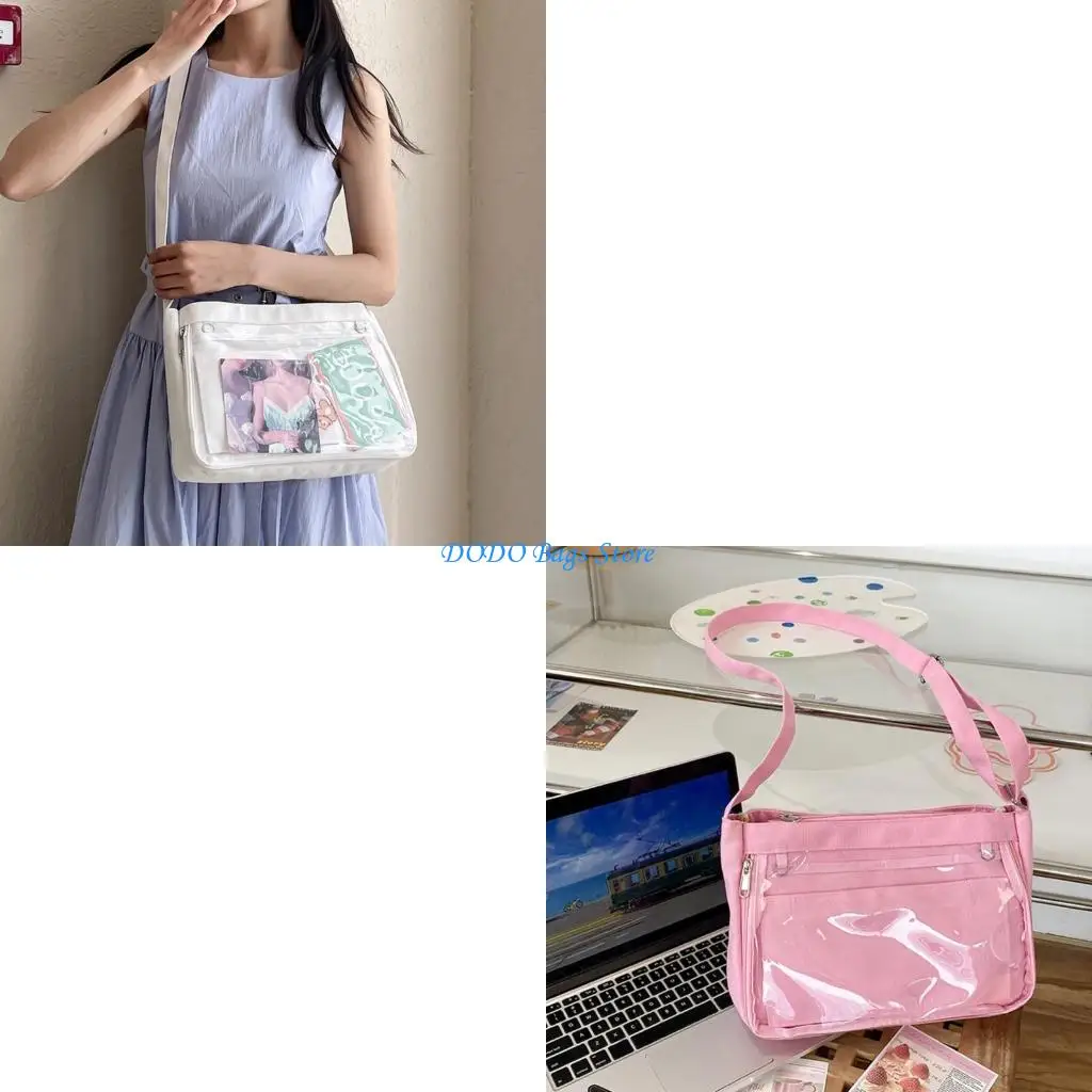 

Japanese School Girl Uniform Crossbody Bag Student JK Anime Book Bag Clear Window Large Capacity Canvas Shoulder Handbag