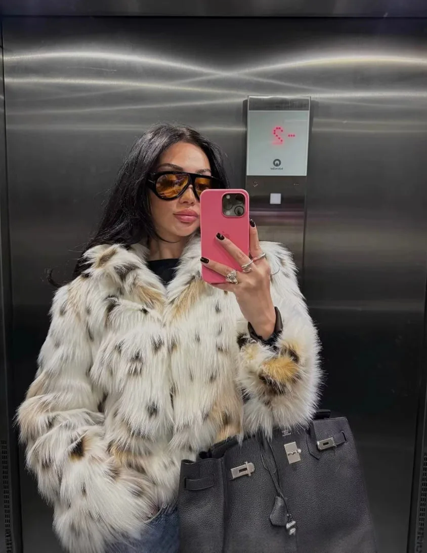 Frauen Elegante Faux Pelzmantel Warme Flauschigen Lose Langarm Revers Jacke Herbst Winter Mode High Street Dame Oberbekleidung