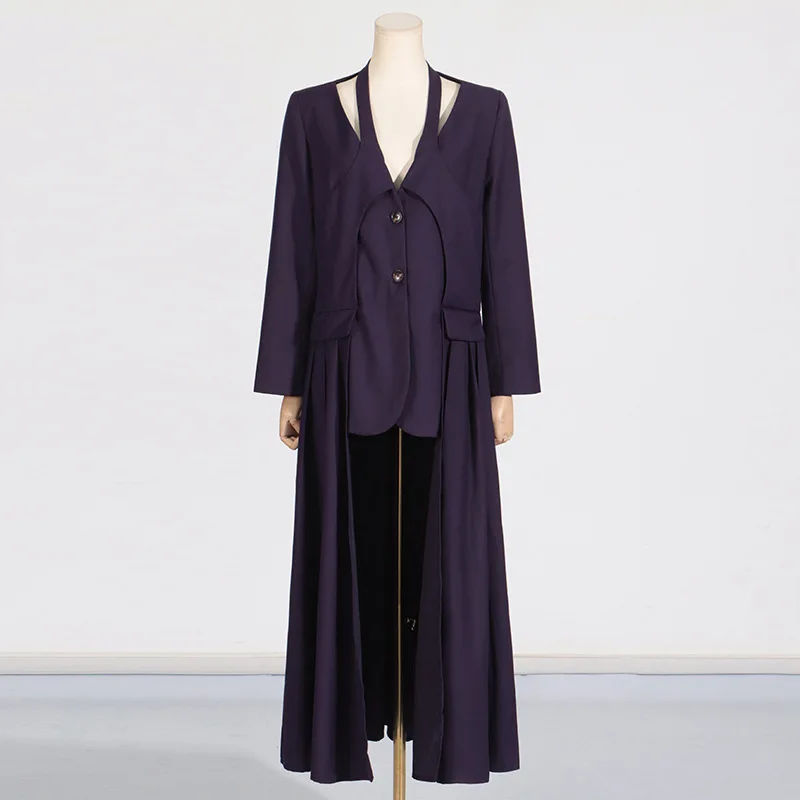 Herfst Winter Dames V-hals Lange Blazerjas Loose Fit Street Trend Gepersonaliseerde Mode Bovenkleding