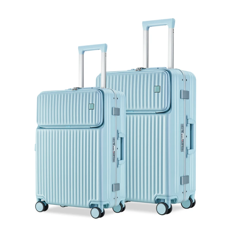 2022 New Ready to ship PC 20 inch 24 inch Simple Stripe Aluminum Frame Luggage Bag Trolley SuitCase