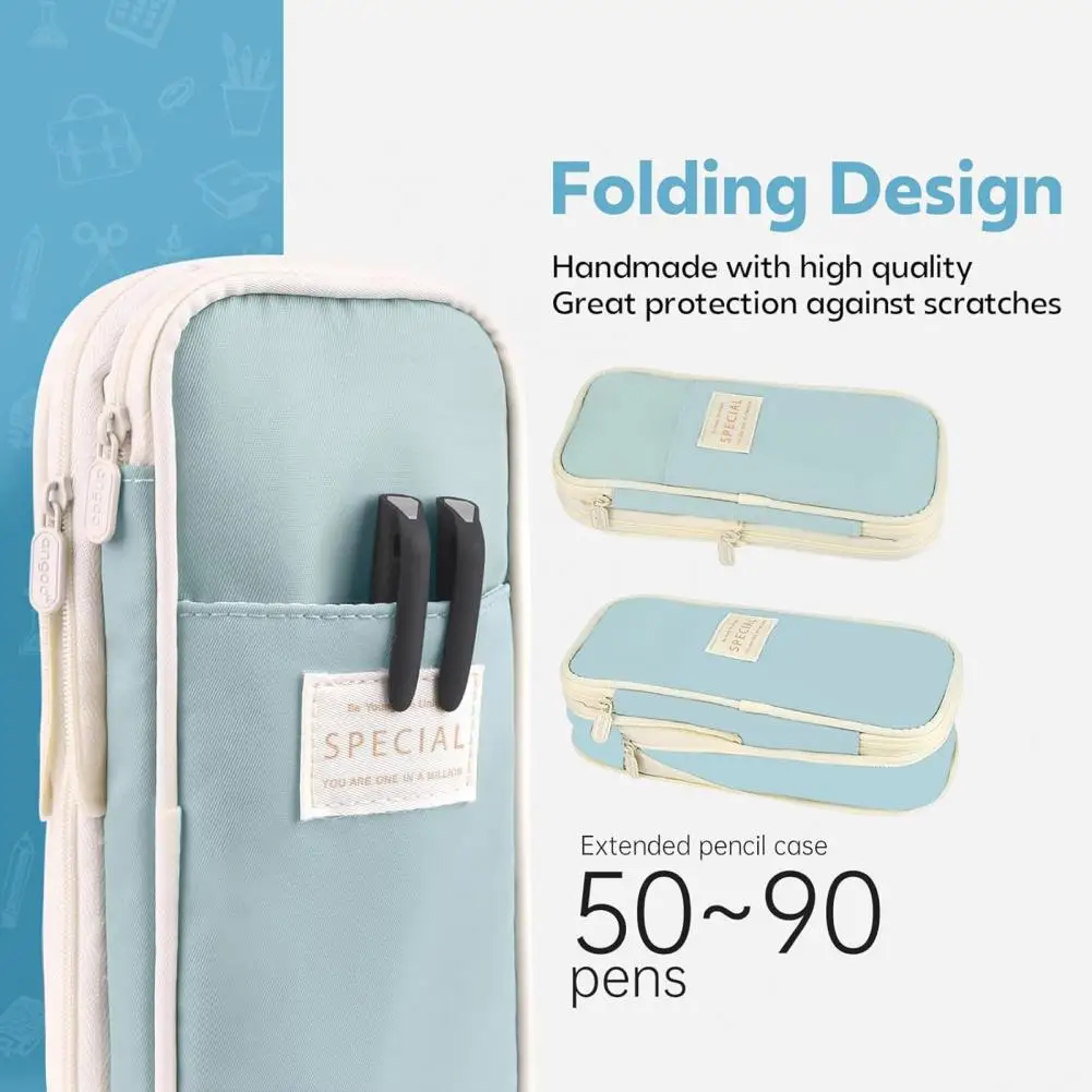 Pen Storage Organizer Capacity Pencil Case Expandable Canvas Pencil Case with Zipper Closure Capacity Stationery Holder for Pens