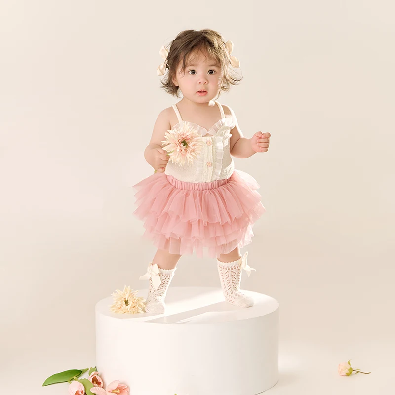 Baby Girl Photography Dress 2-3 Year Children's Lotus Outfit Oil Painting Theme Background Studio Shooting Photo Accessories