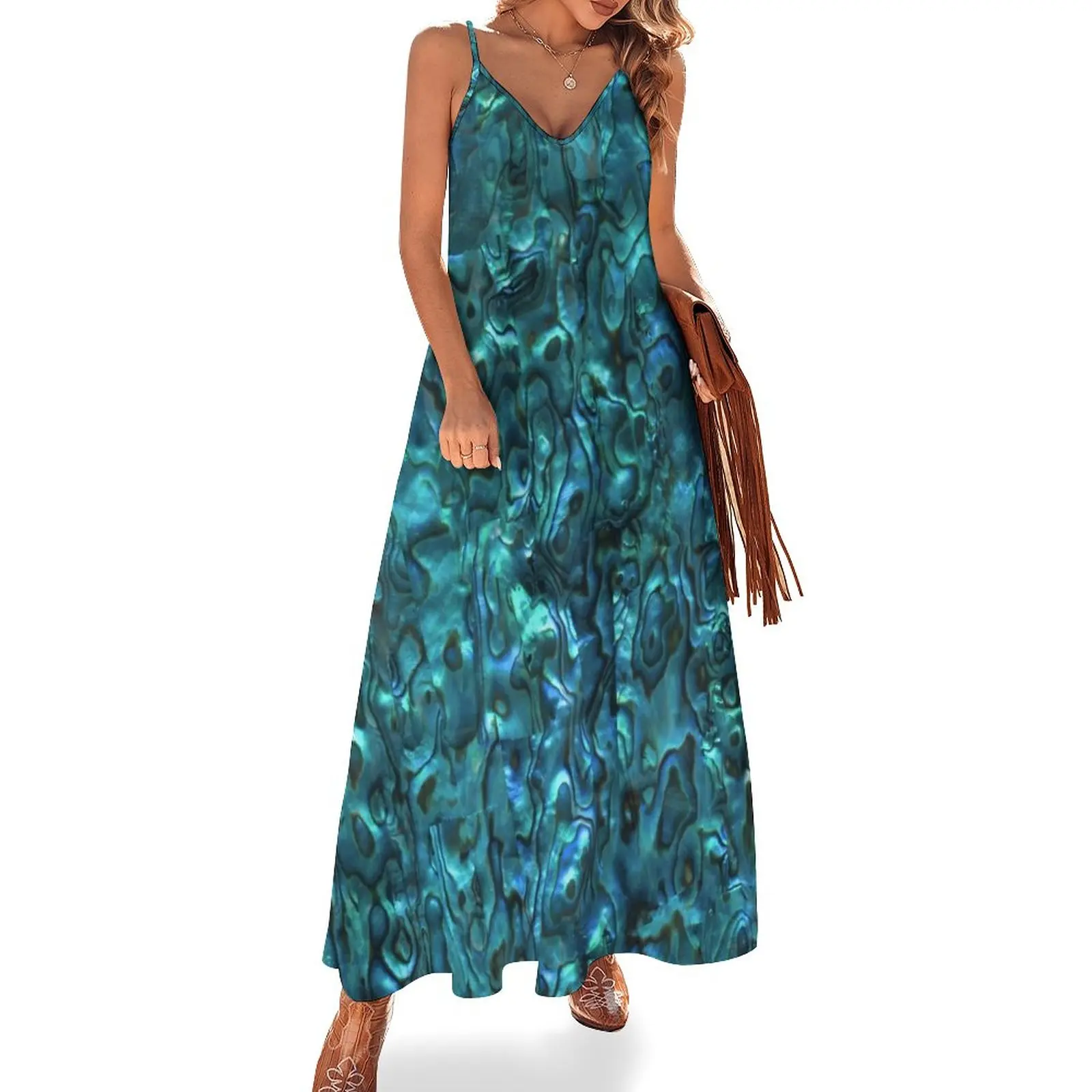 

Abalone Shell | Paua Shell | Seashell Patterns | Sea Shells | Cyan Blue Tint | Sleeveless Dress clothes for woman