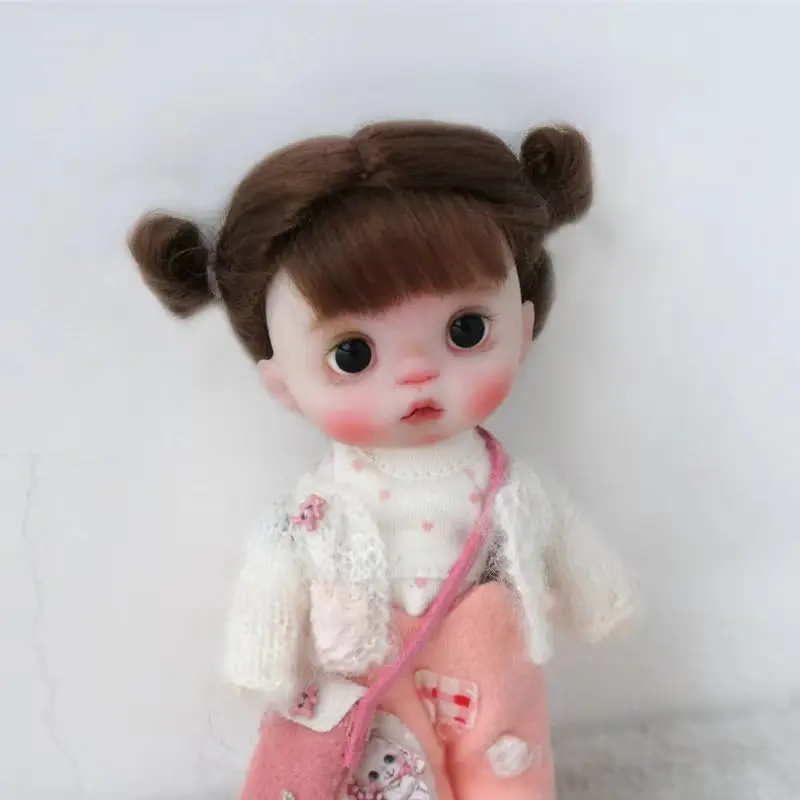 

1/8 Lati Yellow Mohair Wig for Head Circumference 13-15CM OB11 Fashion BJD Hair 5-6inch Size Twins Pony Buns - Top Sale Doll Wig