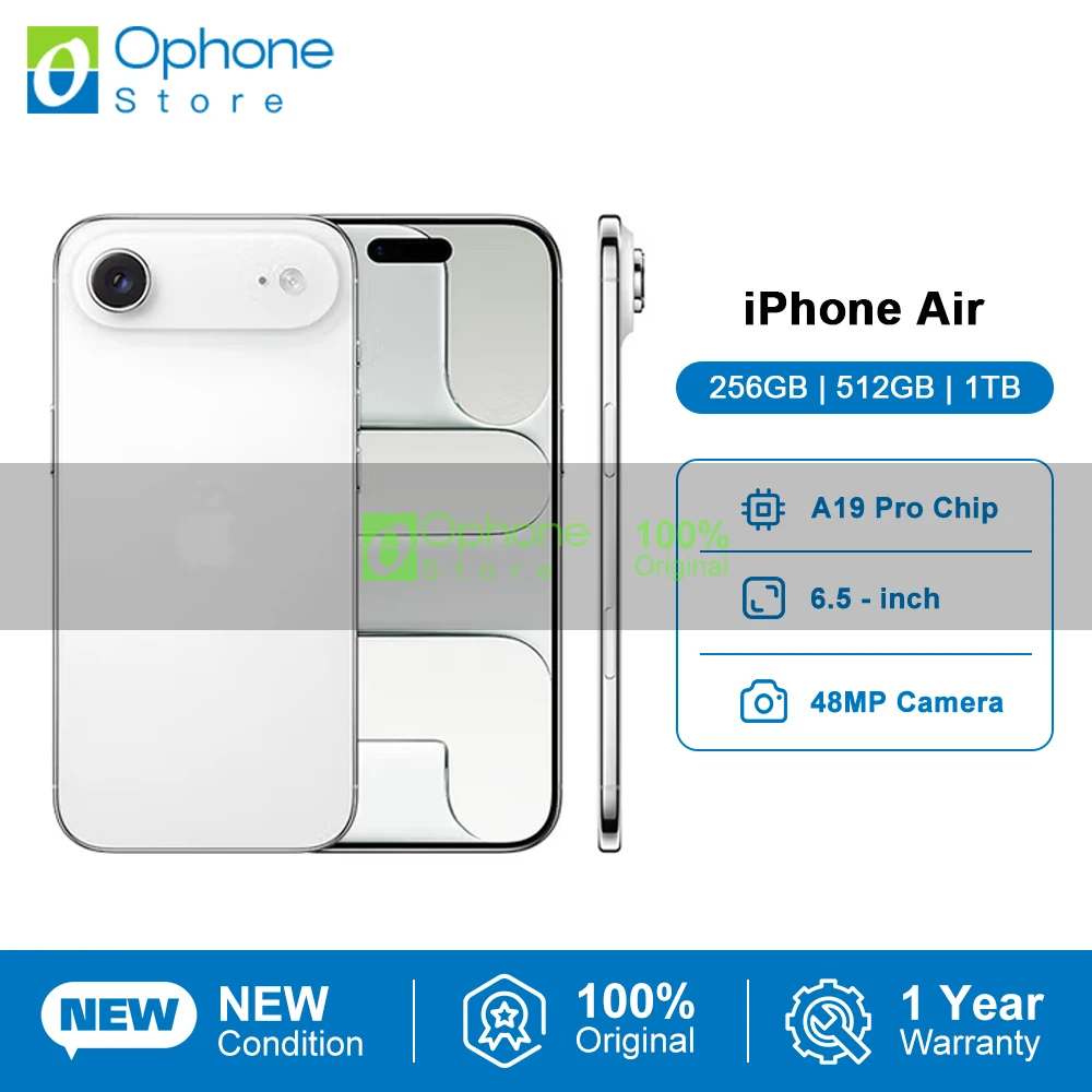 هاتف iPhone Air الذكي الجديد A19 Pro 5.6 ملم رفيع 120 هرتز 6.5 بوصة شاشة XDR كاميرا أمامية 18 ميجابكسل كاميرا رئيسية 48 ميجابكسل عمر البطارية طوال اليوم