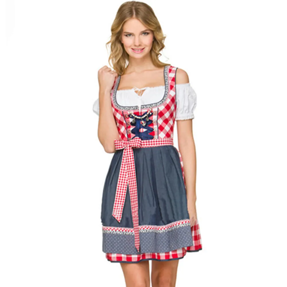 التقليدية الألمانية مهرجان أكتوبر Dirndl فستان المرأة البافارية البيرة خادمة المئزر بغي زي تأثيري فستان بتصميم حالم