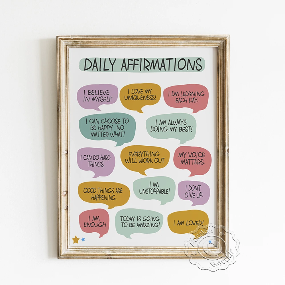 Daily Affirmation Poster Positive Motivational For Kid Art Print Growth Mindset Wall Picture Canvas Painting Classroom Decor