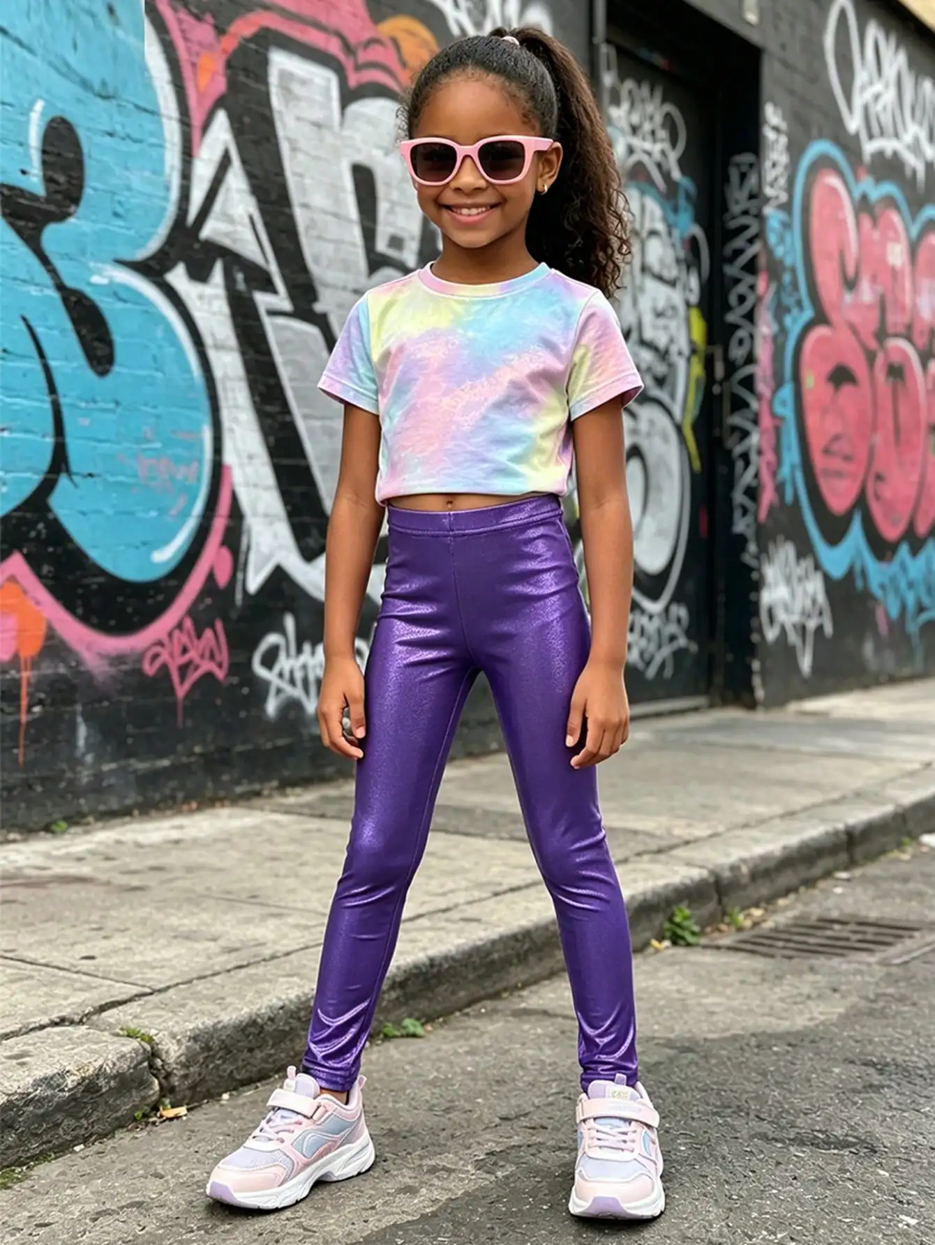Leggings Metálicos Brillantes para Niñas 2-11 Años, Cintura Elástica, Poliéster Spandex, Pantalones Largos Casuales para Fiesta