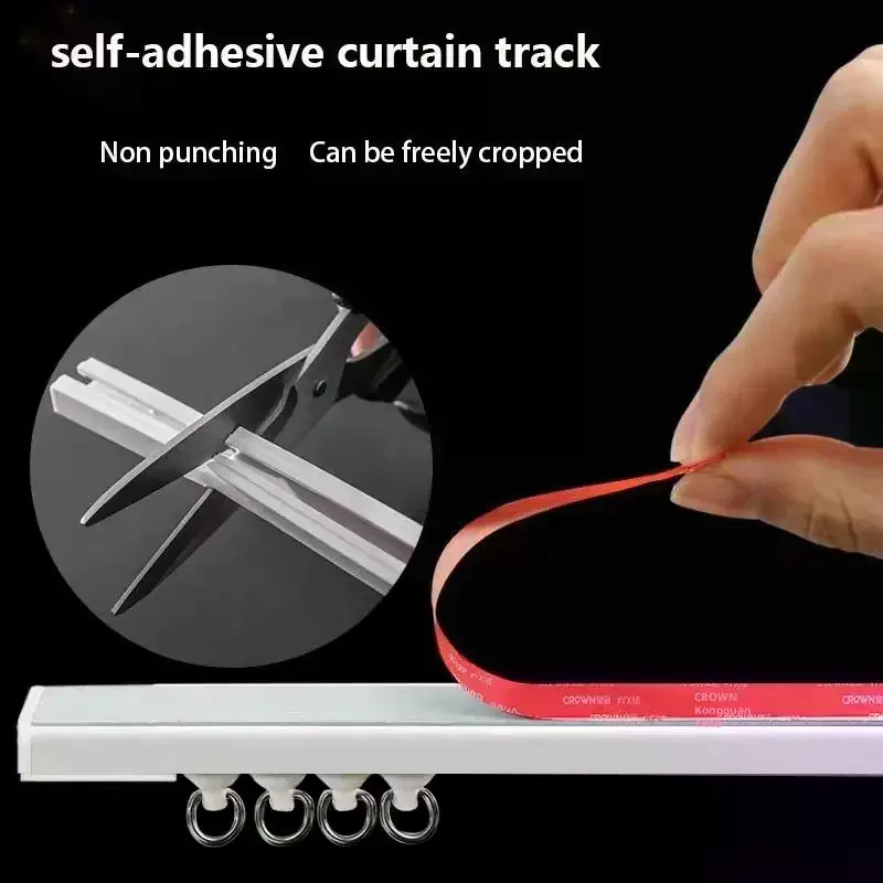 مسار منزلق ستارة ذاتية اللصق بدون ثقب مسار نانو صامت مثبت على الجانب ملحقات ديكور نافذة المنزل #2