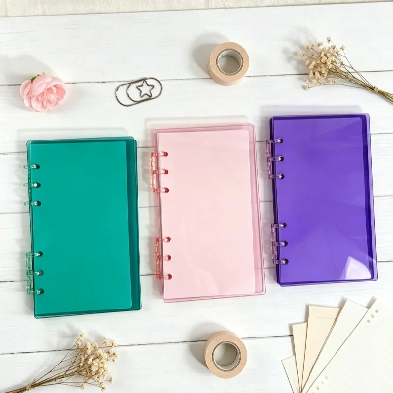 Colorful A6 Acrylic Binder Cover Pink Purple Green High Transparency 6-Hole Binder Shell Planner DIY Office Stationery