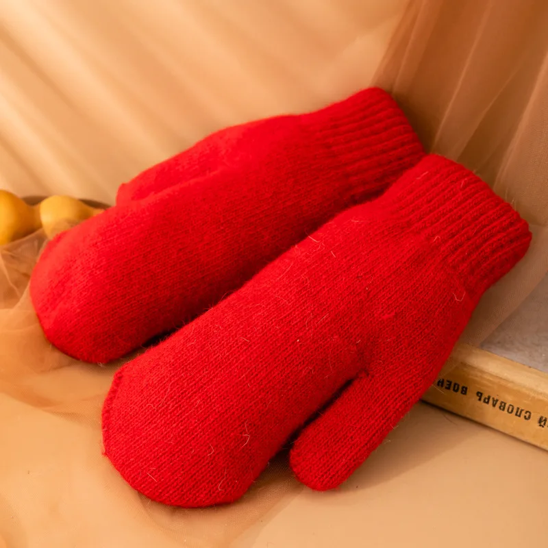 جديد إمرأة شتاء الدفء زائد الكشمير رشاقته الصلبة مرونة لينة أصابع كاملة الصوف الحياكة القفازات قفازات لطيف جميل