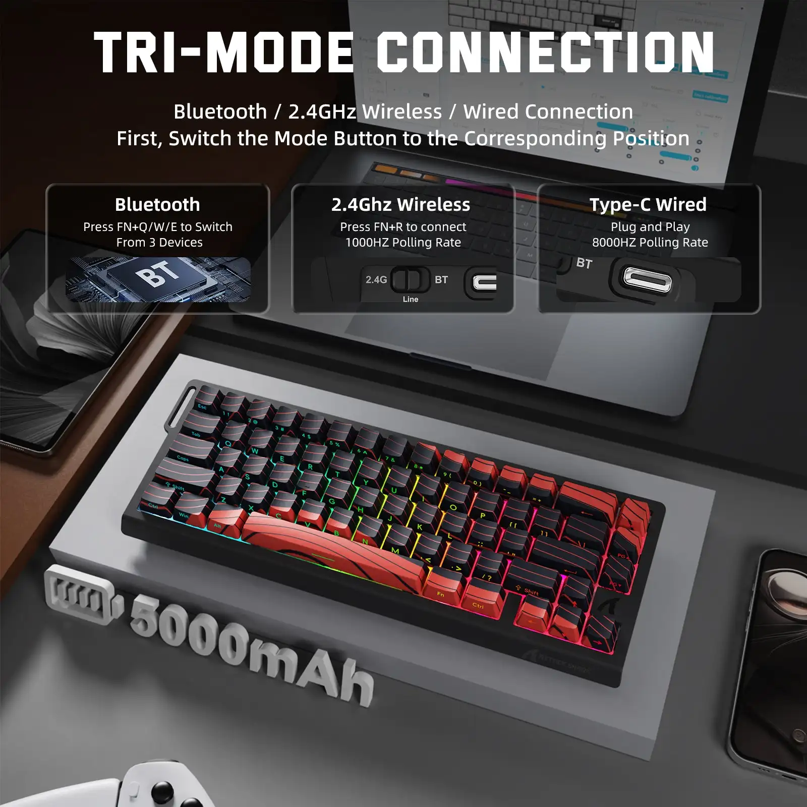 ATTACK SHARK X68 PROHE Magnetic Switch Wireless Keyboard 67KEYS 0.01mm Precision, 8KHz Polling,0.125ms Latency&RGB-5000mAh