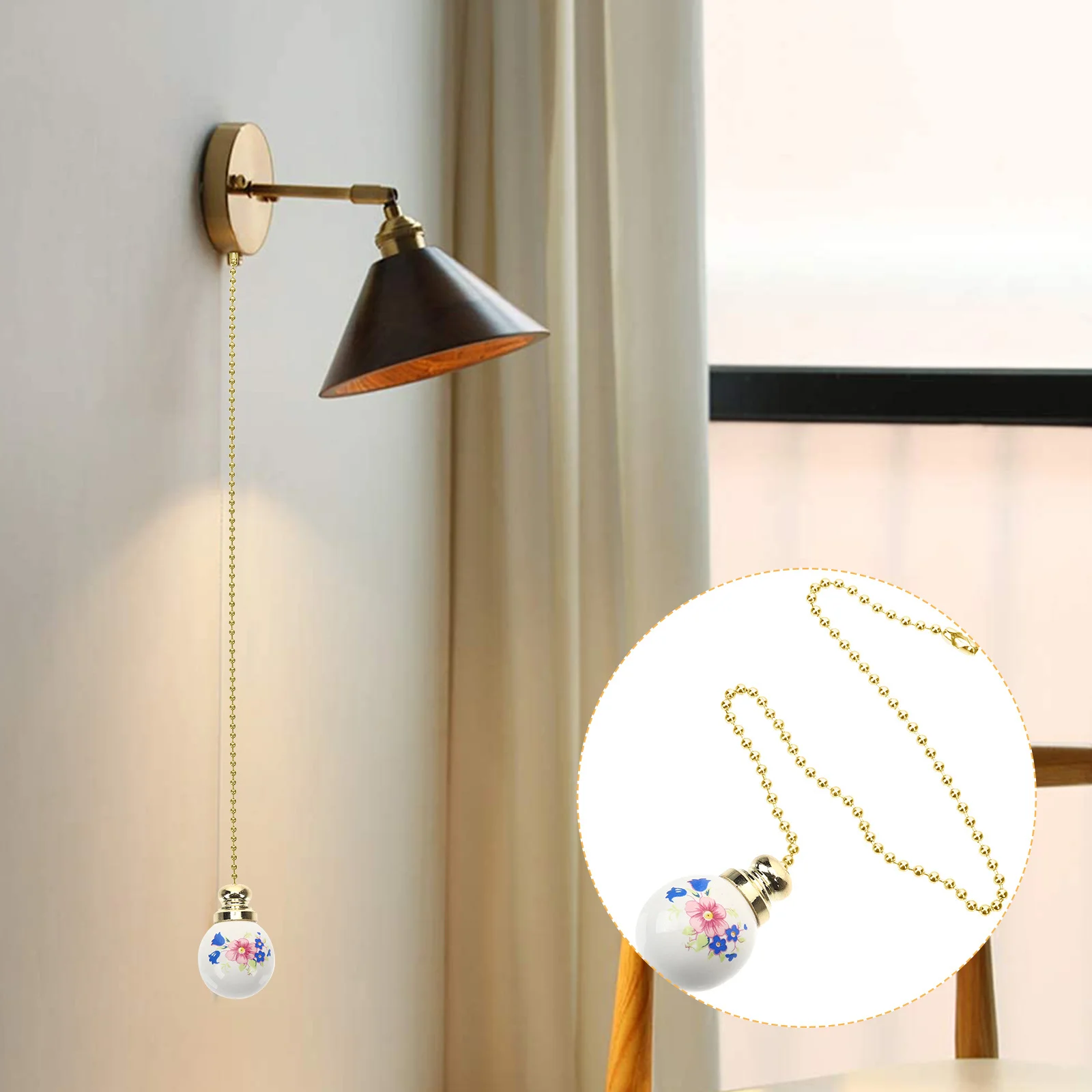 

Fan Pull Chain Decorative Ceramic Metal Ceiling Light Pull Chain Extender Ceiling Lamp Accessory Light Pulls for Bathroom