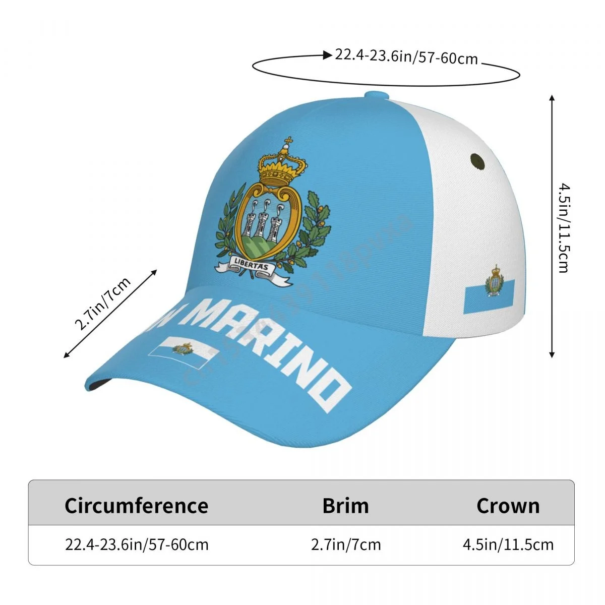 Unisexowa czapka z daszkiem z flagą San Marino, fajna czapka patriotyczna dla dorosłych, dla fanów baseballu i piłki nożnej, dla mężczyzn i kobiet.