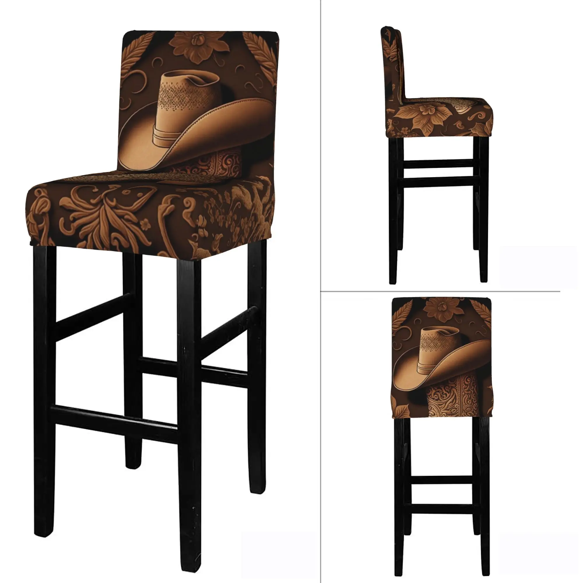 4pcs Western Cowboy Stretch Bar Stool Covers Chair Covers Counter Height Chairs Covers Kitchen Dining Room Cafe Furniture