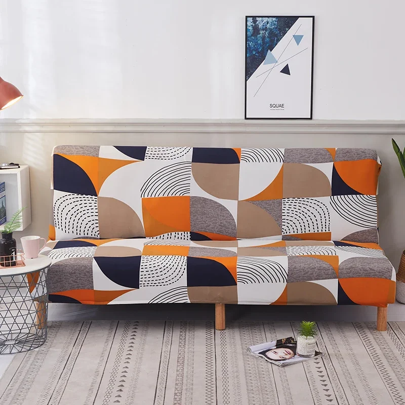 Armless Sofa Bed Cover Spandex Stretch Futon Slipcover Elastic Full Folding Couch Sofa Shield Fitted Full Folding Sofa Slipcover 4