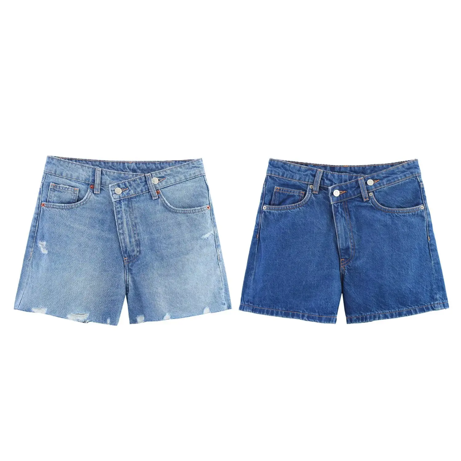 

Casual High Waist Cross Waist Denim orts Versatile Wide Leg Pants Summer Season Straight Cut Loose Fit Zipper Closure