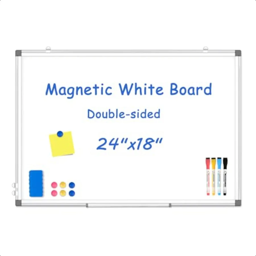 

DoubleSided White Board 24 x 18 Dry Erase Board Magnetic Whiteboard for Wall Hanging Mounted Whiteboard Sier Aluminium Frame fo
