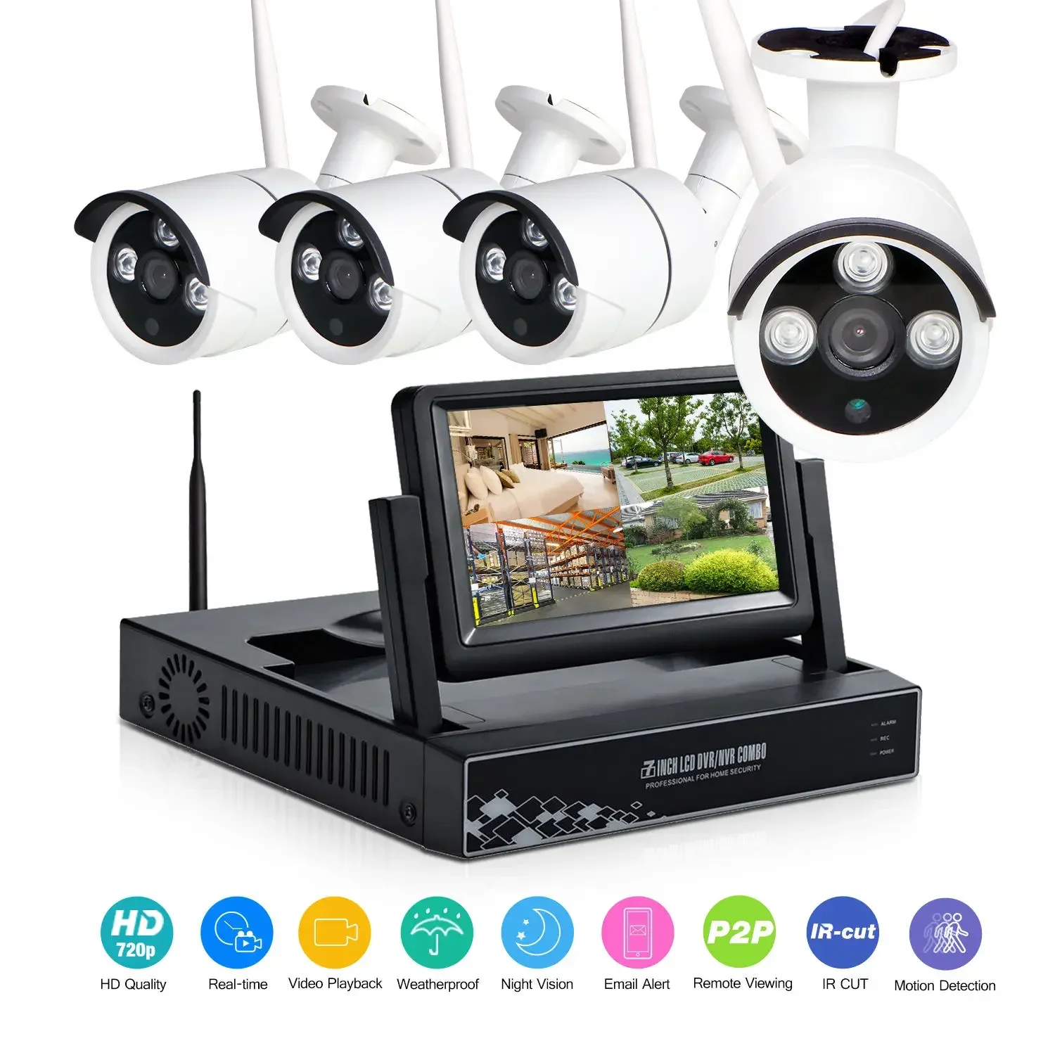 Draadloze IP-camera WIFI Beveiliging CCTV-systeem 4CH Draadloze NVR-bewakingskit Waterdicht / weerbestendig CMOS