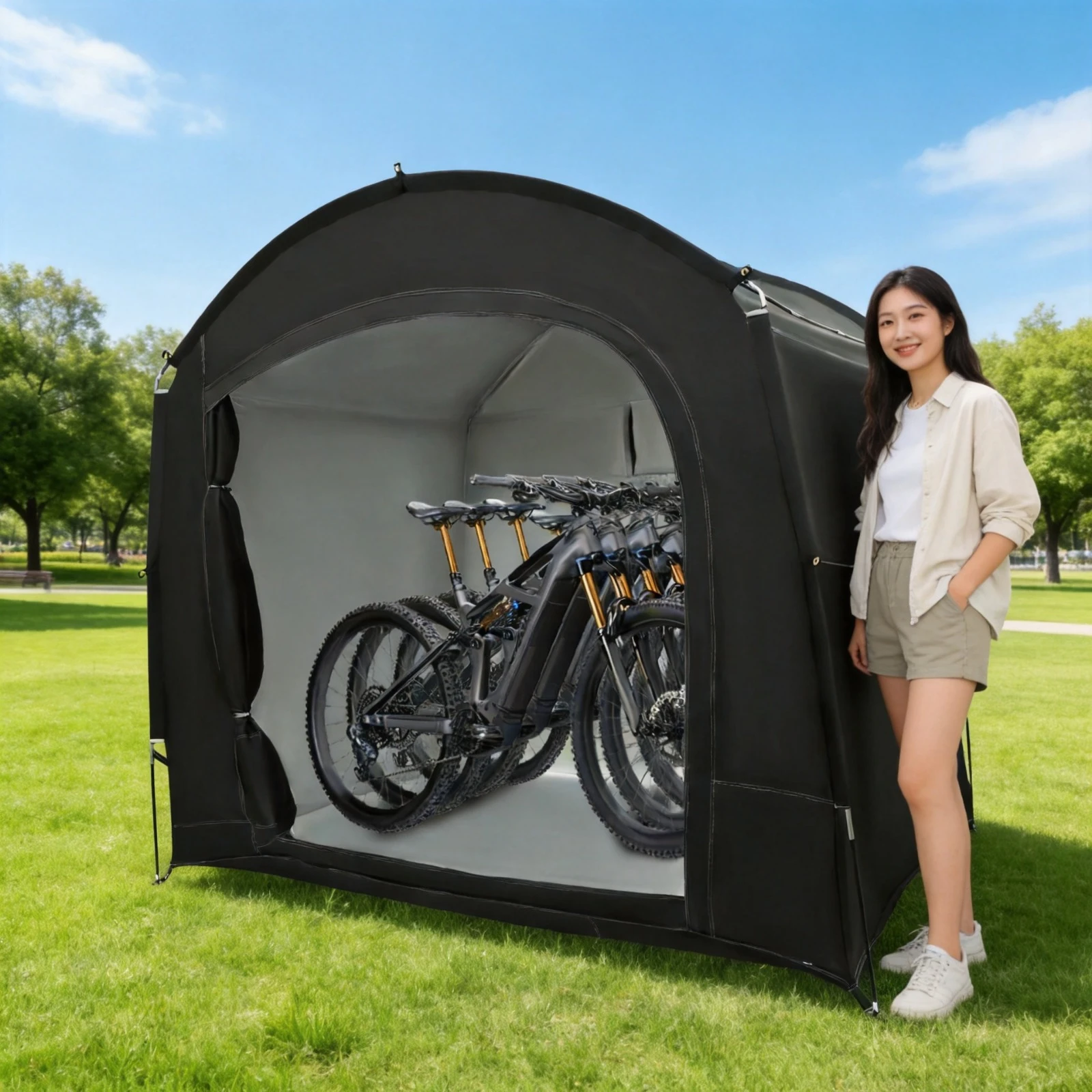 1-4 Bikes Portable Waterproof Bike Storage Shed 220x150x185cm 210D Oxford Cloth Foldable Bicycle Sunshade Shelter Tent Cover