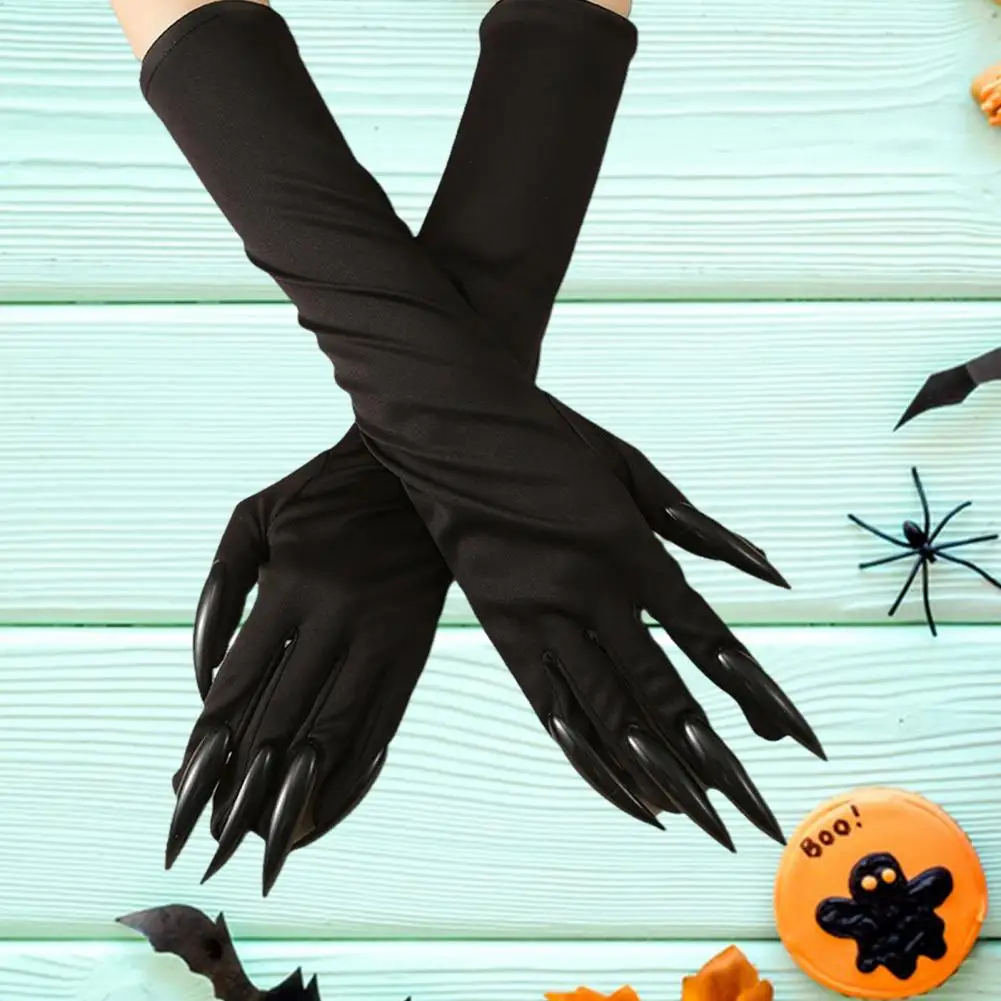 1 Pair Halloween Ghost Claw Gloves Cat Paw Long Nails Full Fingers Terrifying One Size Unisex Cosplay Stage Performance Gloves