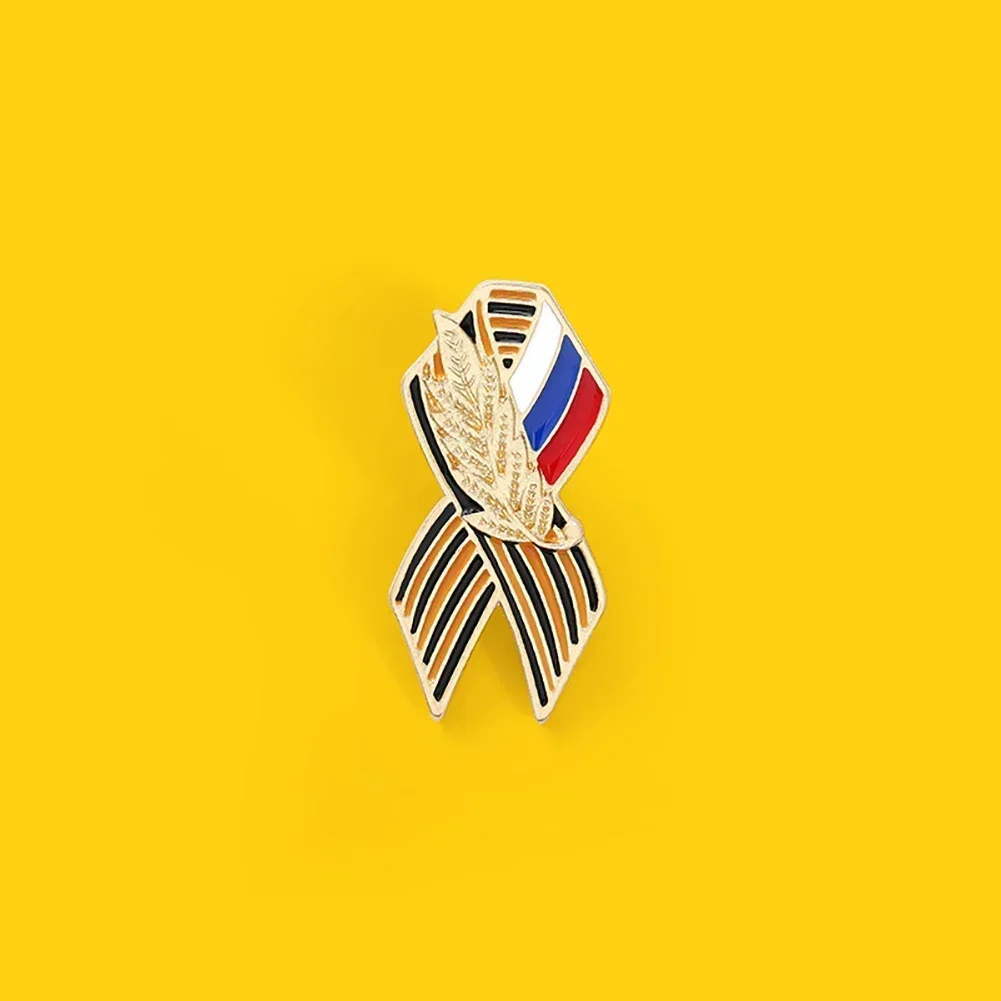 St. George Ribbon Badge with Russian Flag Saint George Victory Day Enamel Lapel Pin Maple Memorial Brooch Festive Symbol Pin