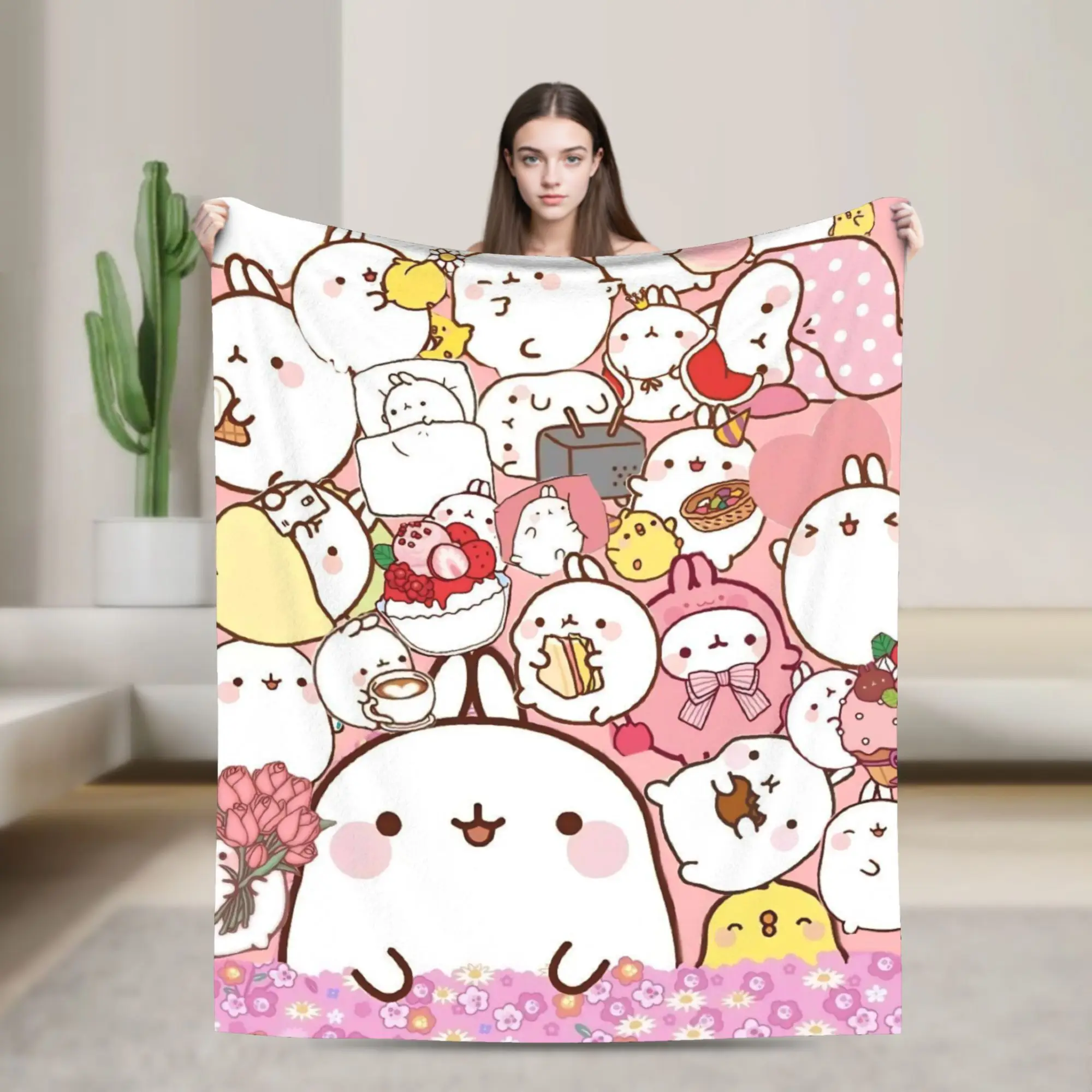Molangs Pius Rabbit Cartoon Blanket  Flannel Throw Blankets Summer Air Conditioning Personalised Ultra-Soft Warm Bedspread