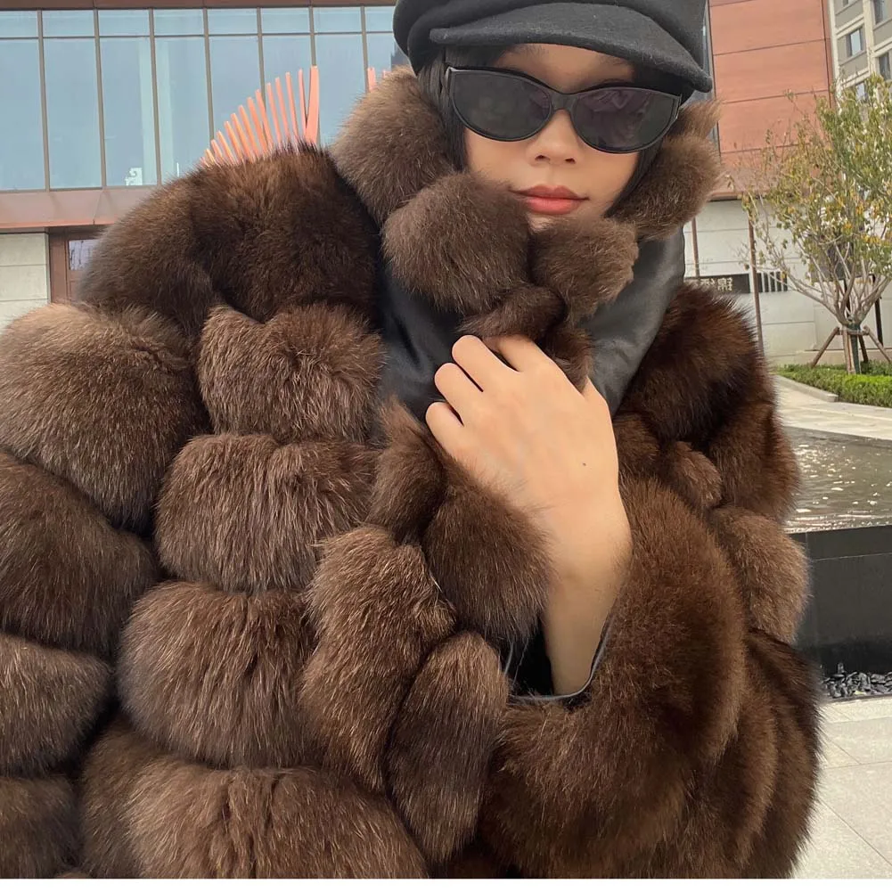 겨울 고급 여성용 여우털 코트 진짜 모피 재킷 2025 스타일 패셔너블한 여성용