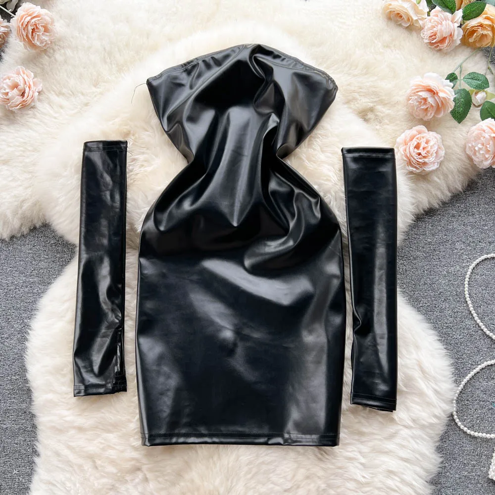 Faionable PU-leer Dr Dames strakke pasvorm Svel-rok met Sve-hoezen Herfst Winter Nieuw Sle Pendelen Korea...