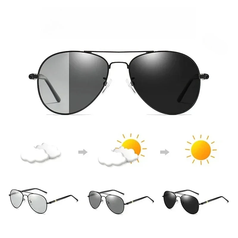 

Fashion Photochromic Sunglasses Color Changing Pilot Style Polarized Anti Glare UV400 Men Women Driving Sun Glasses