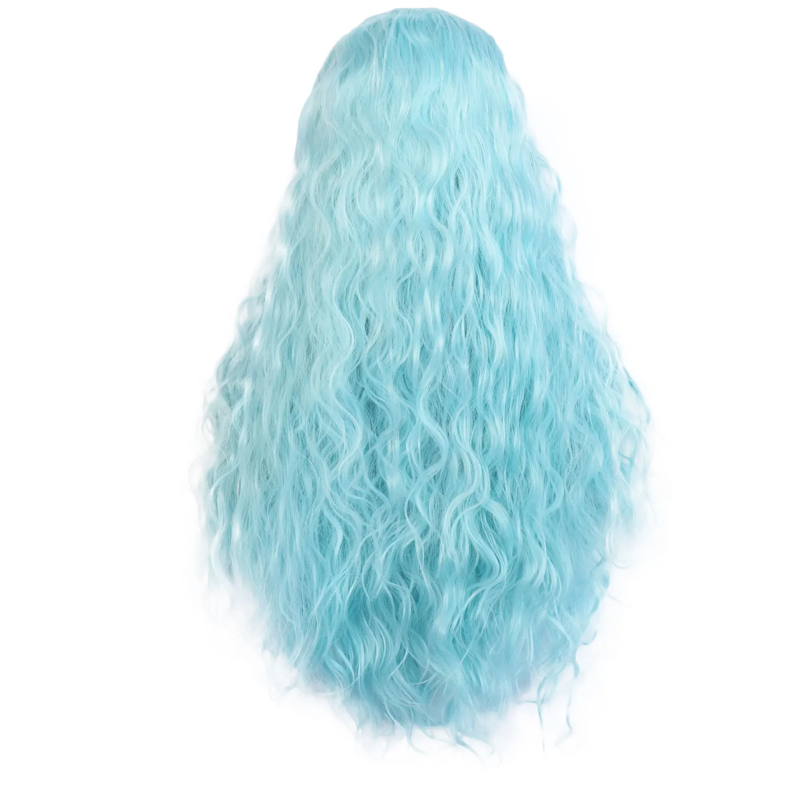 Women Long Light Blue Curly Synthetic Wig, Loose Wave Hairpiece, Natural Looking Wig for Daily Styling