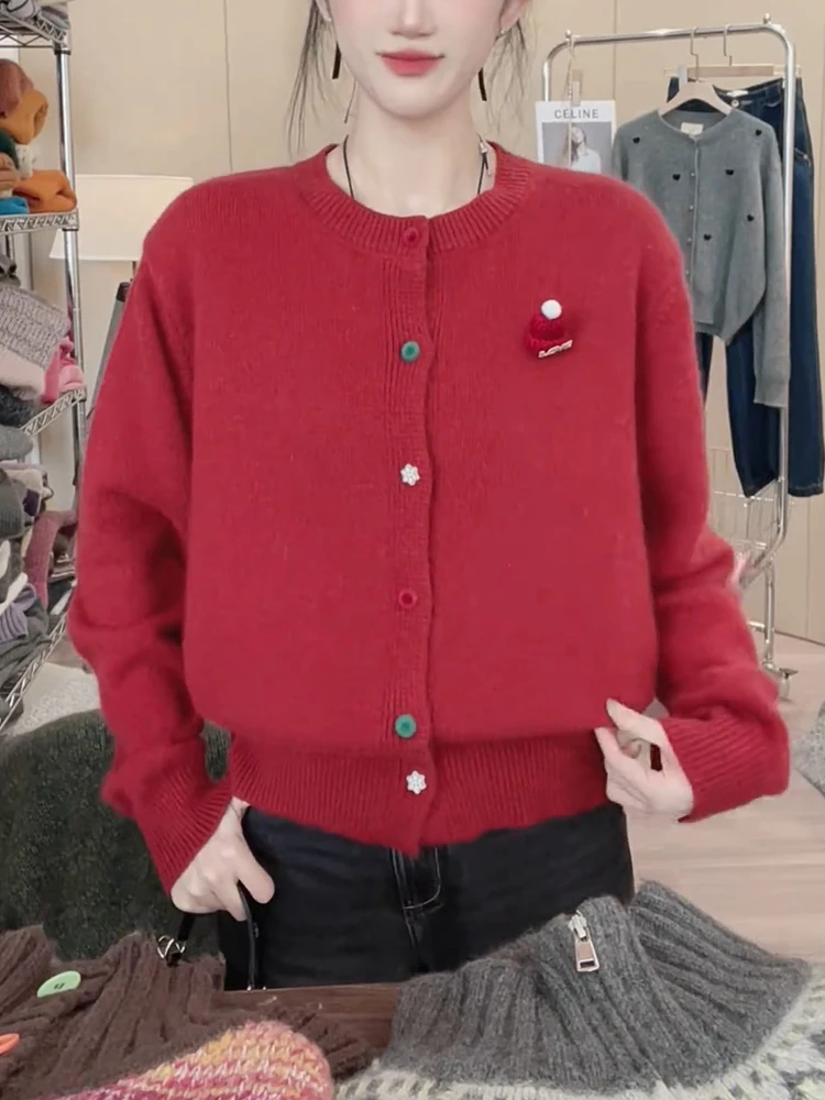 

Вязаный свитер Cisas, мягкий, пухлый, белый, 2023, осень-зима, маленький, Fraance Ele Lady, большой размер, молодежный, модный