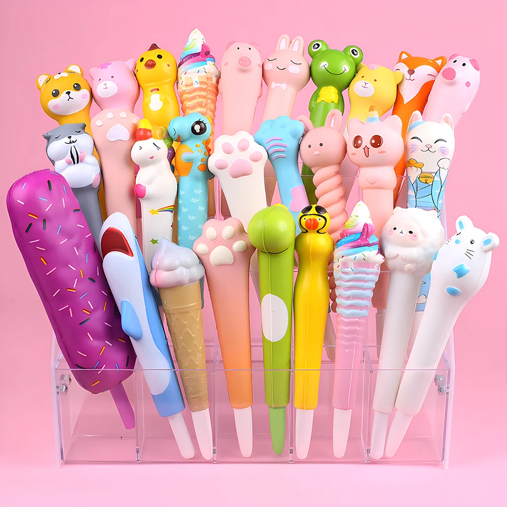 Korean Fancy Cute Fidget Pens Squishy Kawaii Gel Pen Soft Stress Relief Toys Journal Stationery Cool School Office Supply Thing