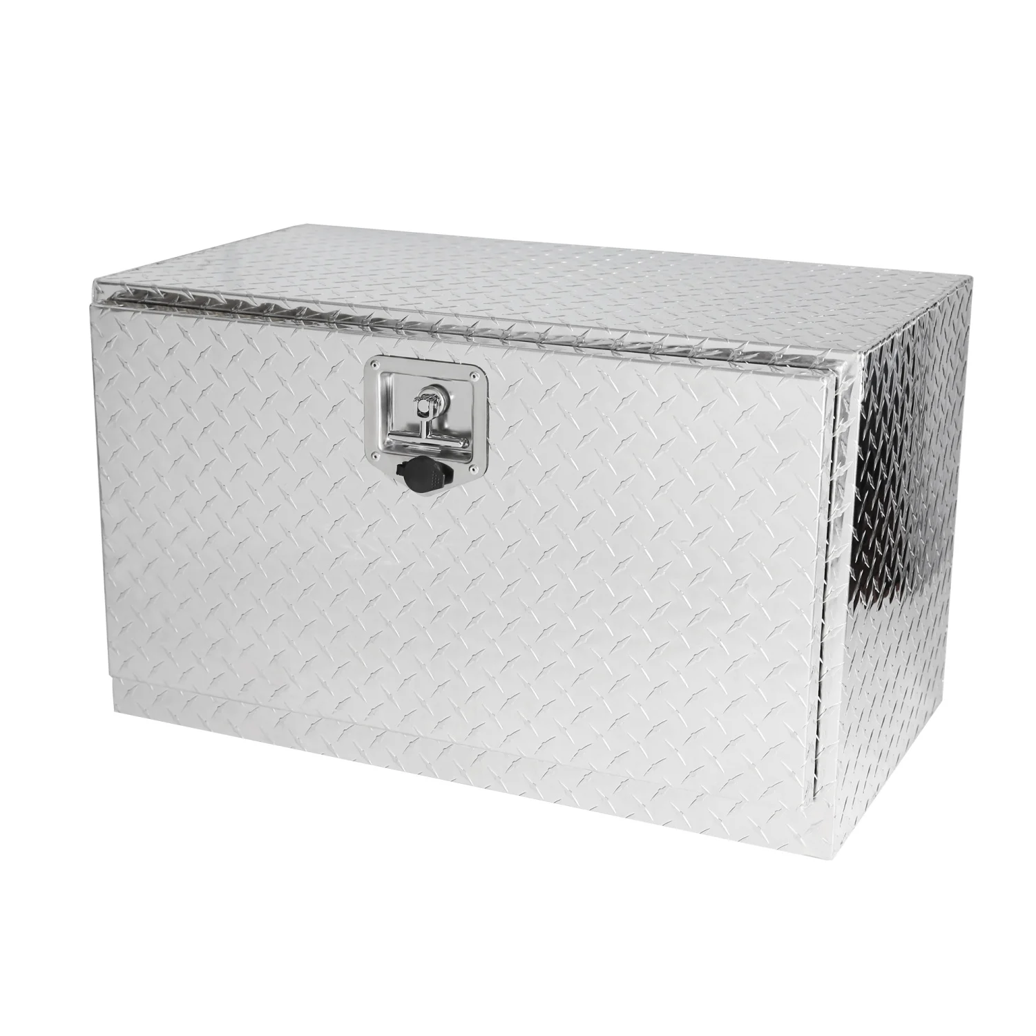 Caja de herramientas chapada en rayas de aluminio de 30 pulgadas, caja de herramientas para recoger camión, cama, remolque RV, organizador de almacenamiento cuadrado impermeable con cerradura y