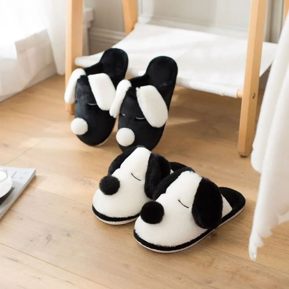 

Casual Cartoon Plush Dog Slippers Soft Anti-slip Winter Furry Slippers Thick Soled Thicken Warm Home Cotton Shoes Couple