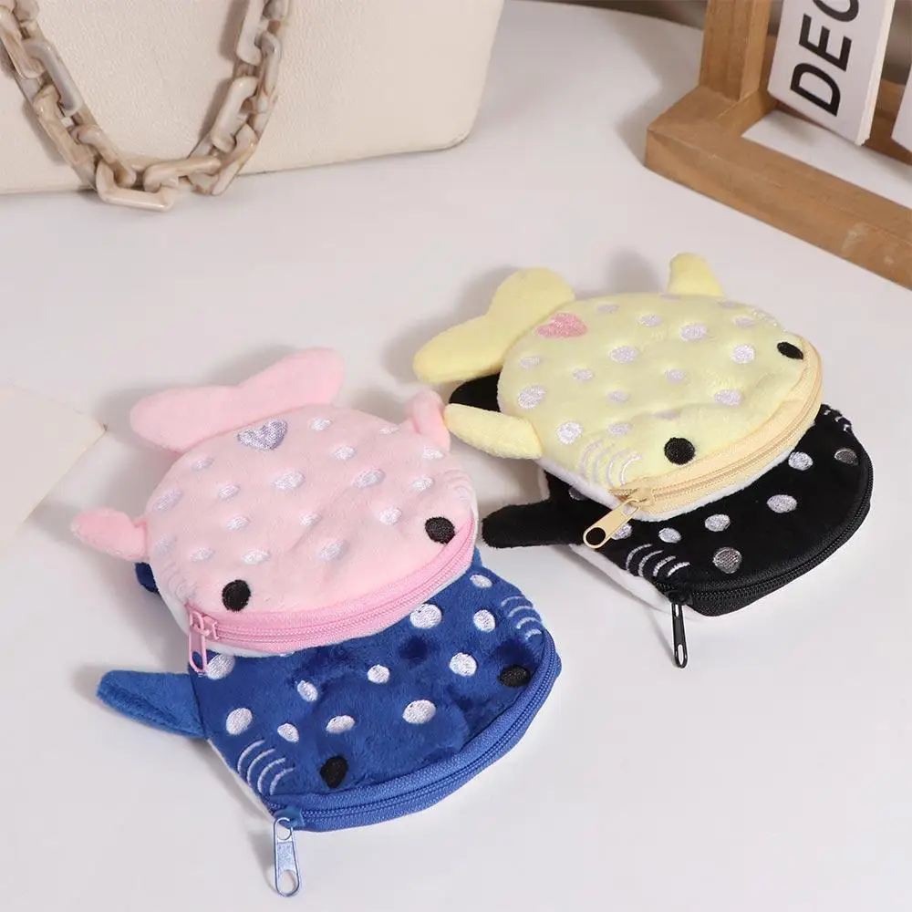 Cartoon Shark Whale Shark Coin Purse Animal Zipper Shark Plush Wallet Bag Pendant Fashion Plush Coin Bag Earphone Kid Gifts