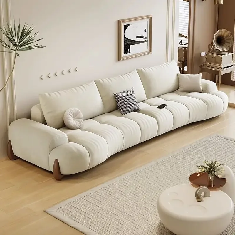 Y Living room small apartment modern simple white cream wind curved cat scratching leather sofa
