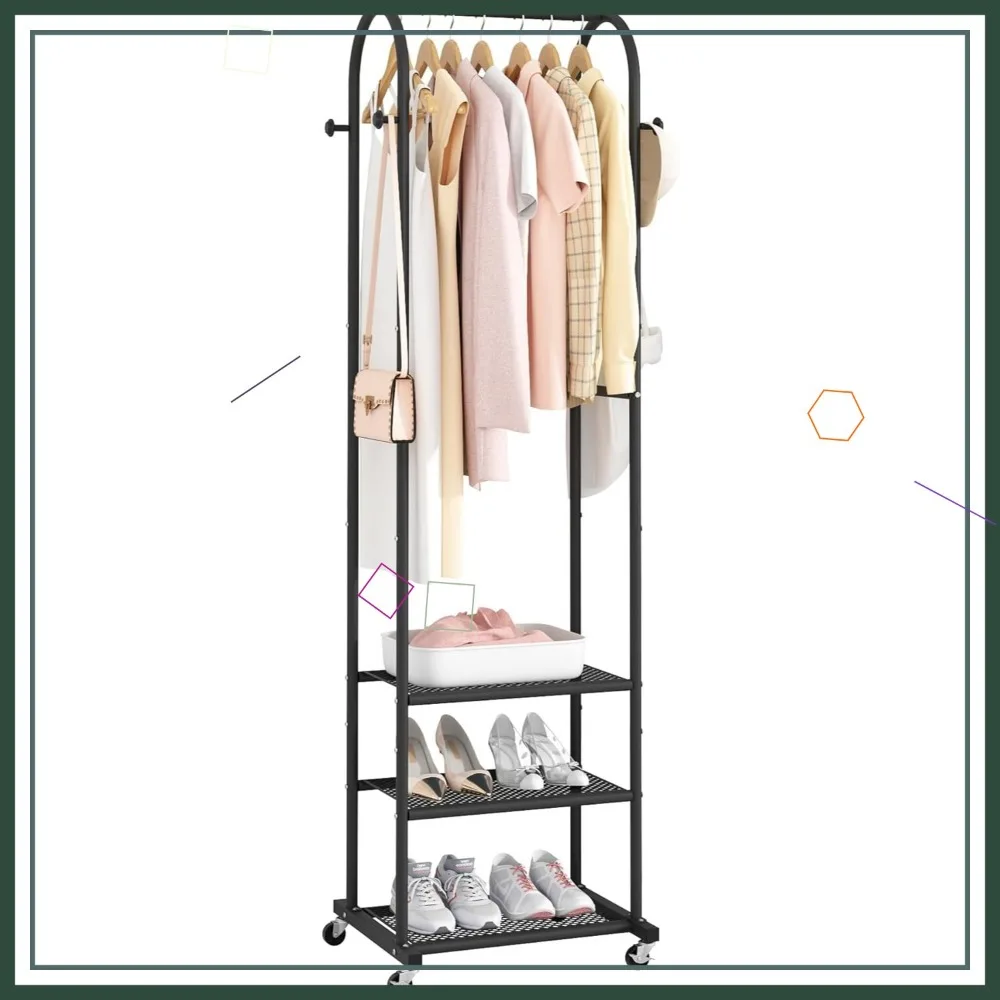 

Сверхмощная вешалка для одежды с колесами, 3 металлических полки, подвесная штанга для небольших помещений, черная