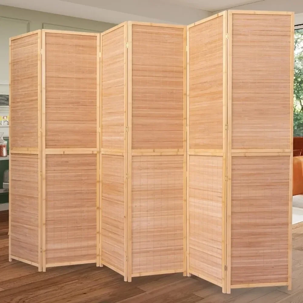 6 Panel Bamboo Room Divider 6 FT Tall Folding Privacy Screen Partition Divider for Room Separation Brown Partition Wall Dividers