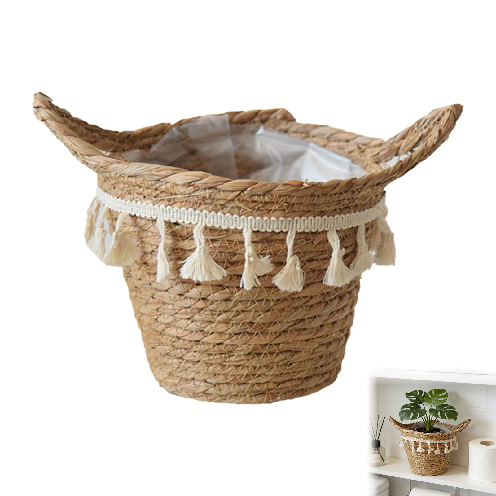 

Скандинавская корзина для растений из ротанга, цветочная корзина, дизайн с бахромой, большой тканый горшок для комнатных растений, домашний декор, украшения для гостиной