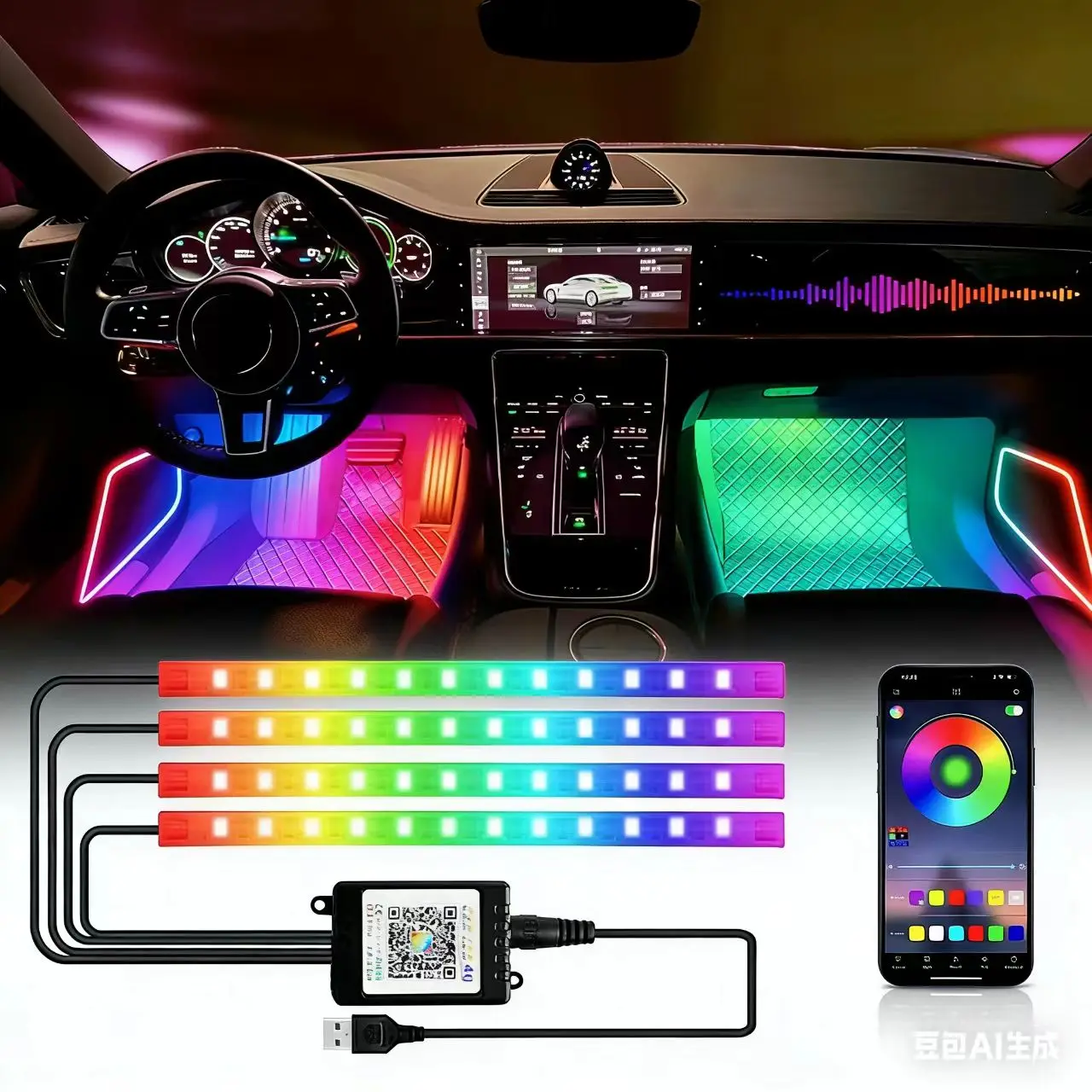 

Neon 36 48 72 LED Car Interior Ambient Light Wireless Remote Music APP Control Auto RGB Atmosphere Decorative Lamp Accessories