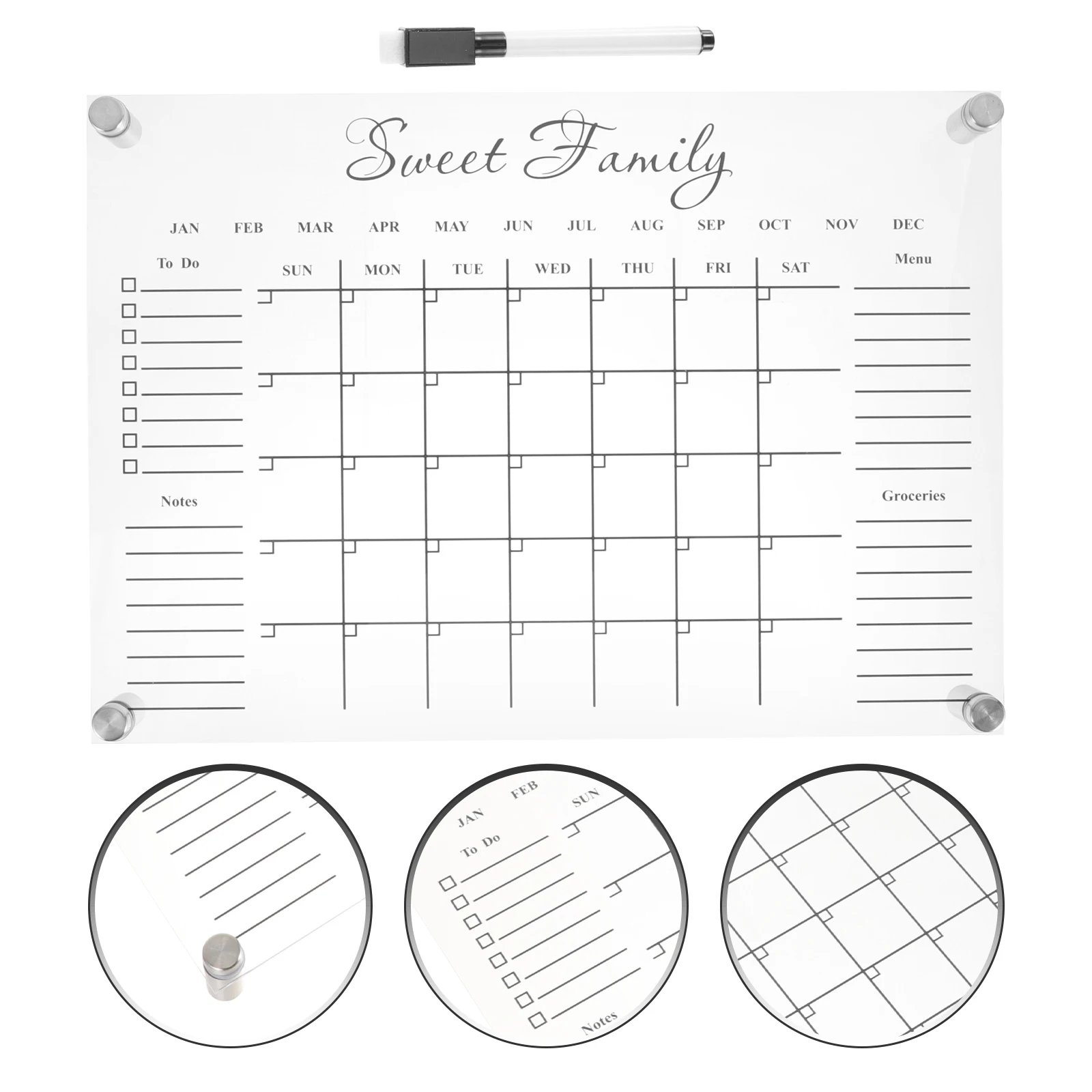 1Set Safe Acrylic Message Board Wall Mounted Calendar Planner Home Office Decoration Acrylic Memo Board