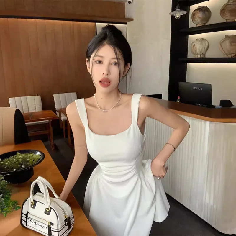 Whitetankdress Women's Summer 2024 New Style French Fitted Slimming Beach Vacation Short Skirt Sleeveless Pattern Other