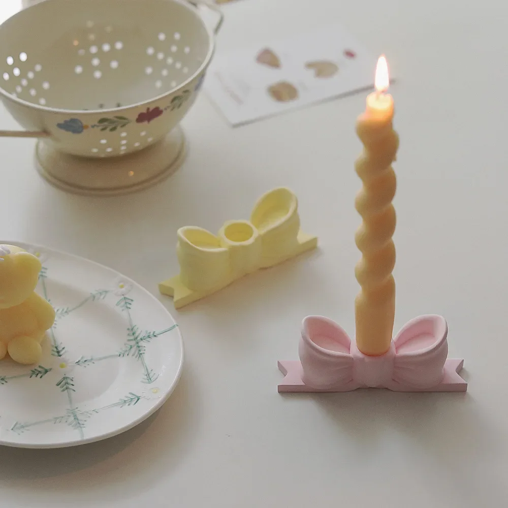 Ins Style Gypsum Bow Candle Holder Long Candle Candlestick Wedding Birthday Candlestick Party Home Decoration Photo Props